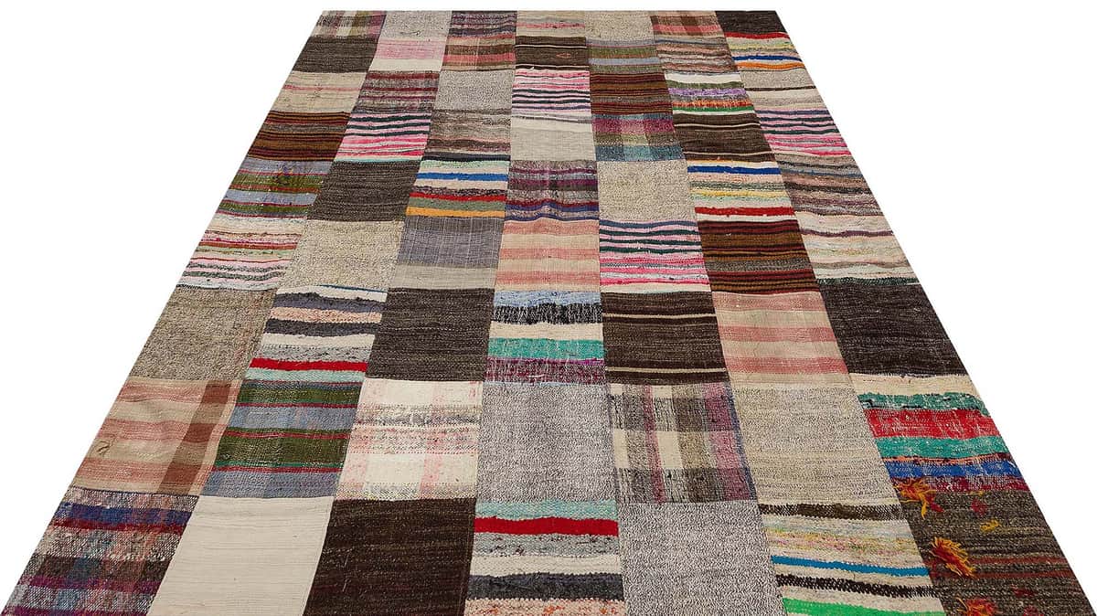 Vintage Hand-Woven Patchwork Rug, vintage rug, Handmade, hand-knotted silk, size 201 × 300 cm, from Anatolia