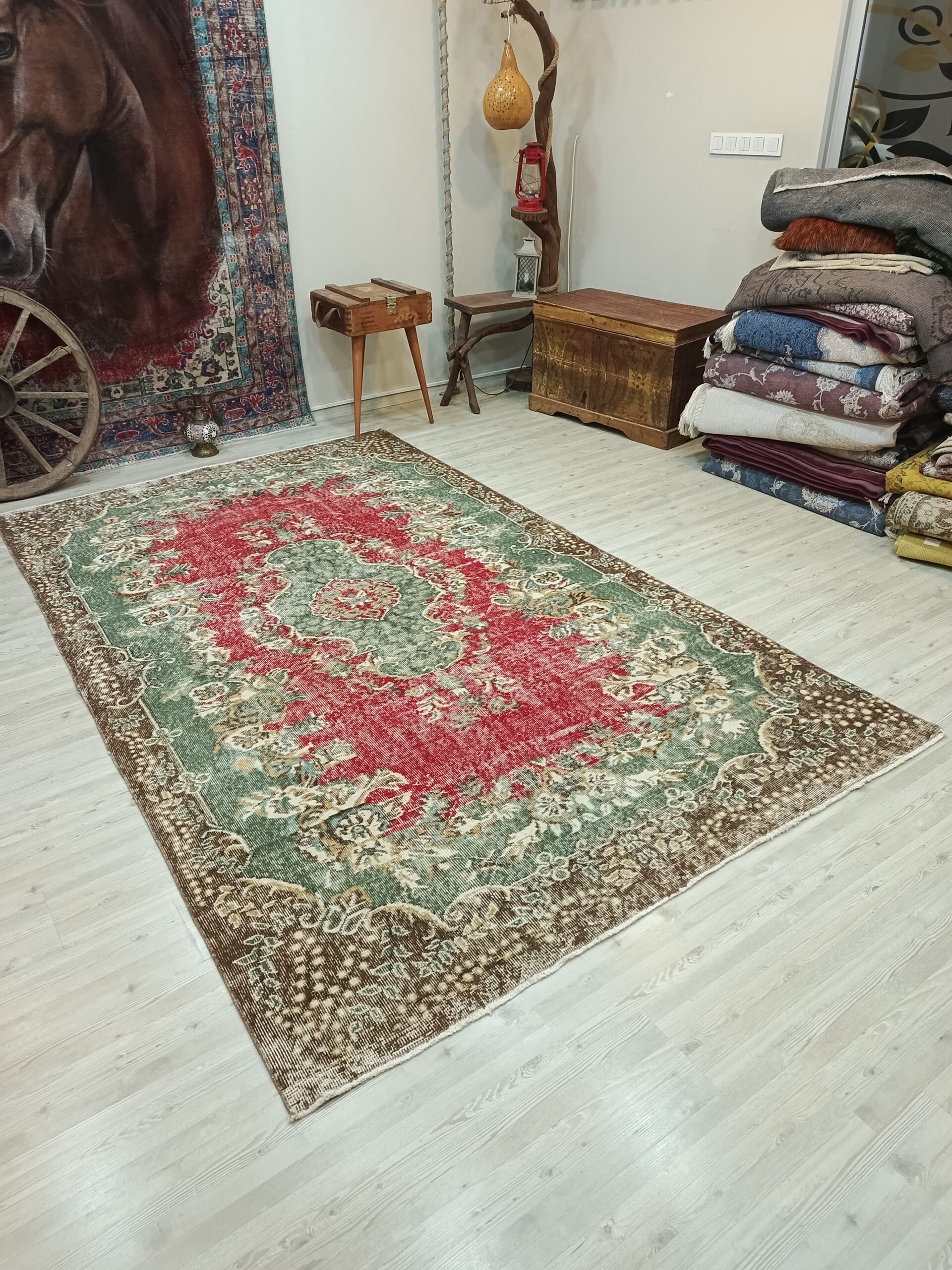 Distressed 100% Wool Rug, vintage rug, Handmade, hand-knotted cotton, size 182 × 304 cm, from Gördes