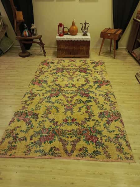 Vintage Hand-Woven Rug, Handmade rug, silk wool/weave, size 173 × 268 cm, from Antalya, SKU 10470