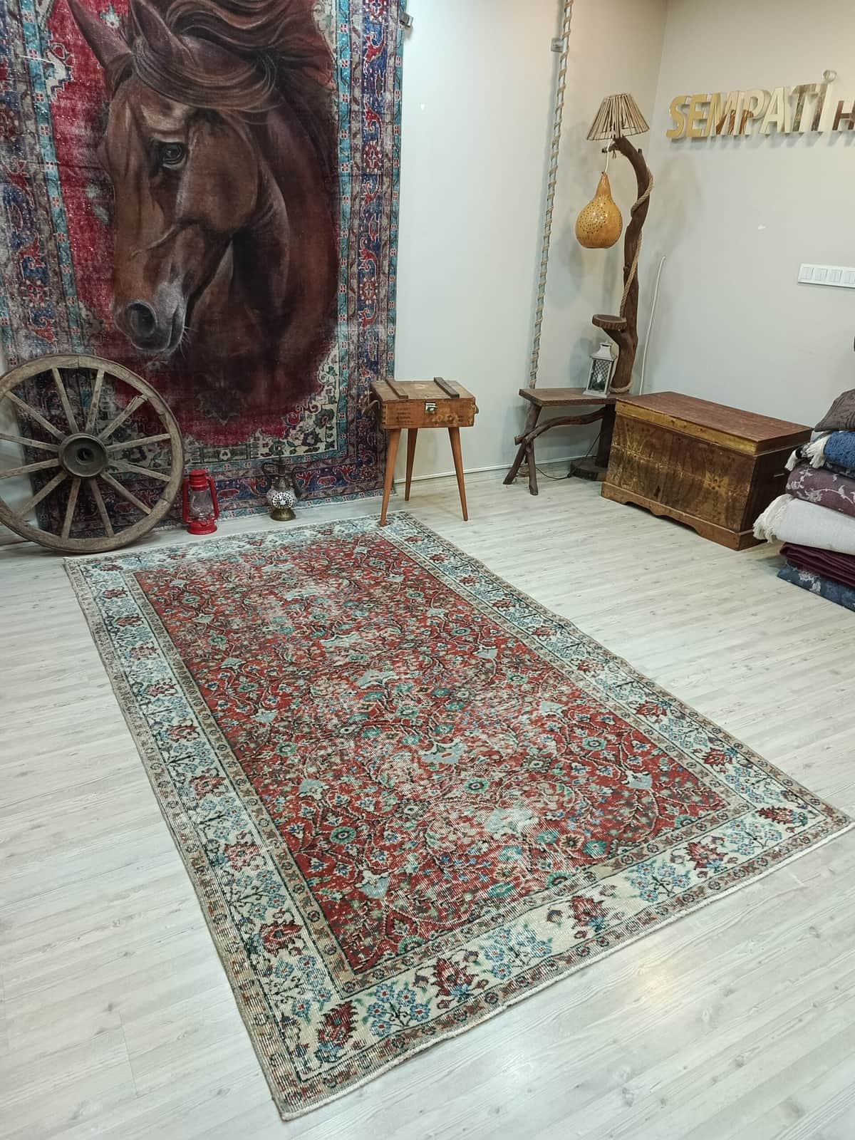 Wool & Cotton Distressed Rug, vintage rug, Handmade, hand-knotted cotton, size 164 × 265 cm, from Milas