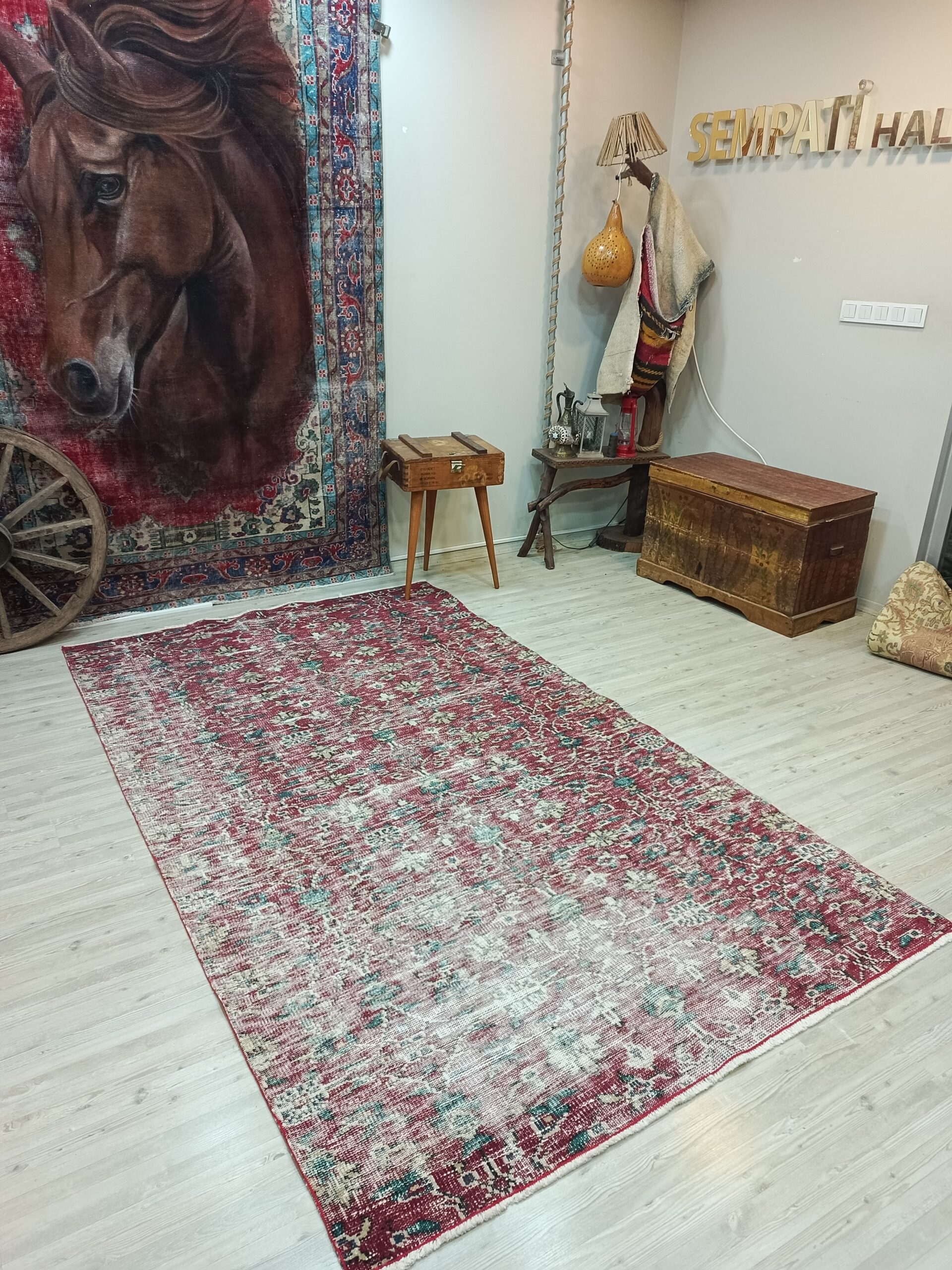 100% Wool Vintage Hand-Woven Rug, vintage rug, Vintage, hand-knotted wool & cotton, size 158 × 271 cm, from Yahyalı