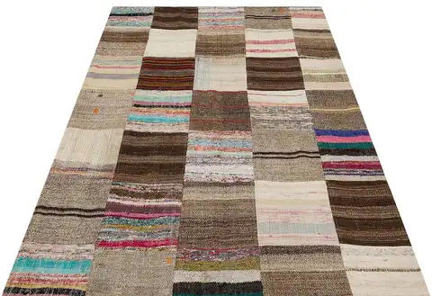 Handmade, One-of-a-Kind Patchwork Rug, Handmade rug, wool & cotton wool/weave, size 140 × 203 cm, from Hereke, SKU 6108