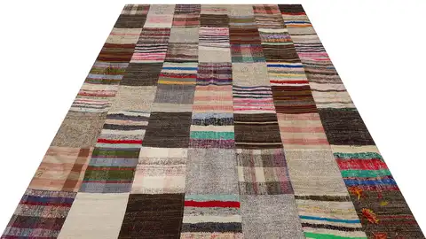 Vintage Hand-Woven Patchwork Rug, Handmade rug, silk wool/weave, size 201 × 300 cm, from Anatolia, SKU 6140