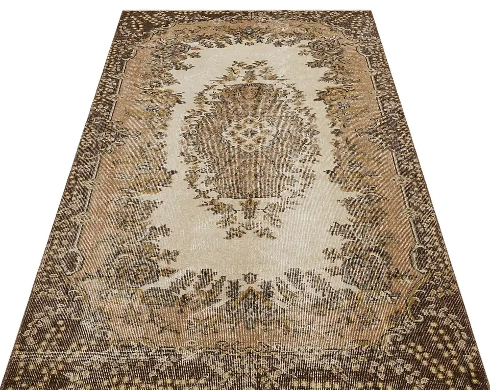 Authentic Hand-Woven Distressed Vintage Rug, Handmade rug, wool & silk wool/weave, size 121 × 209 cm, from Bursa, SKU 8985