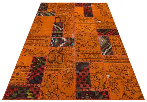 Handmade Vintage-Style Wool Patchwork Rug, Handmade rug, cotton wool/weave, size 160 × 230 cm, from Konya, SKU 6284