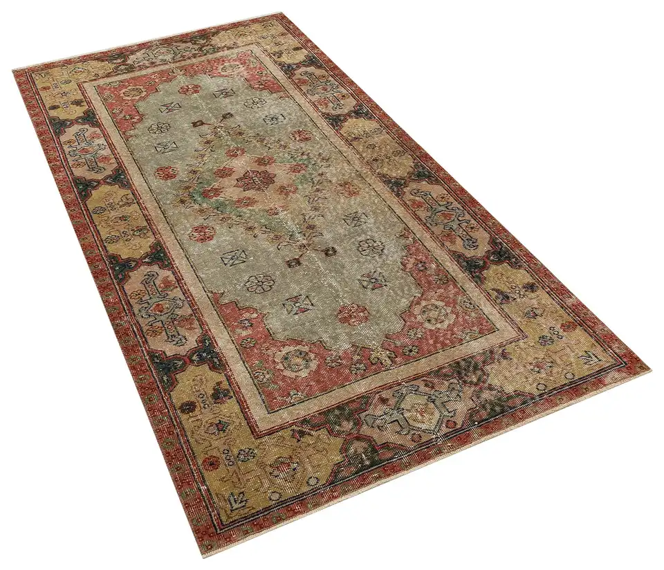 Handwoven Rug with Star Pattern and Distressed Finish, Handmade rug, cotton wool/weave, size 110 × 216 cm, from Van, SKU 9925