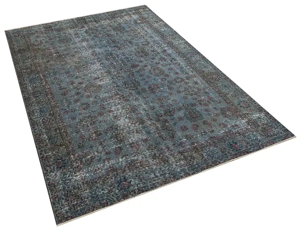 Handwoven Rug with a Distressed Blue Finish, Handmade rug, wool & cotton wool/weave, size 154 × 236 cm, from Kayseri, SKU 9935