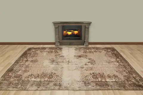 Distressed Vintage Rug, Handmade rug, wool & cotton wool/weave, size 190 × 296 cm, from Konya, SKU 7502