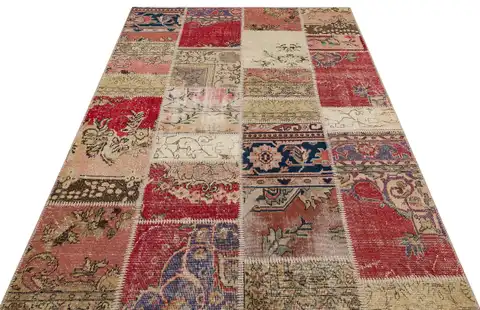 Patchwork Distressed Hand-Knotted Rug, Handmade rug, wool wool/weave, size 160 × 230 cm, from Ladik, SKU 6219