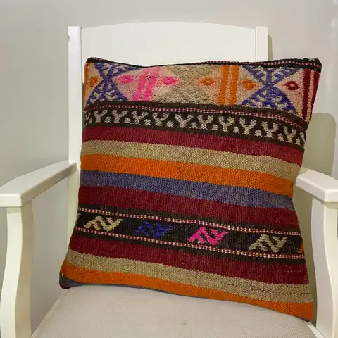 Hand-Woven Pillowcase, Kilim rug, wool wool/weave, size 50 × 50 cm, from Antalya, SKU 243