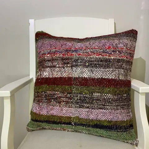 Hand-Woven Pillowcase, Kilim rug, silk wool/weave, size 50 × 50 cm, from Milas, SKU 255