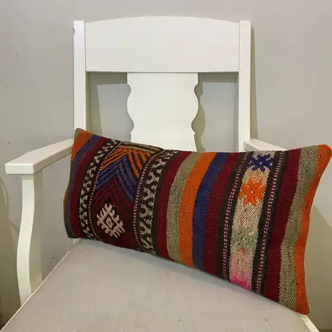Hand-Woven Patchwork Pillowcase, Kilim rug, silk wool/weave, size 30 × 60 cm, from Hereke, SKU 571