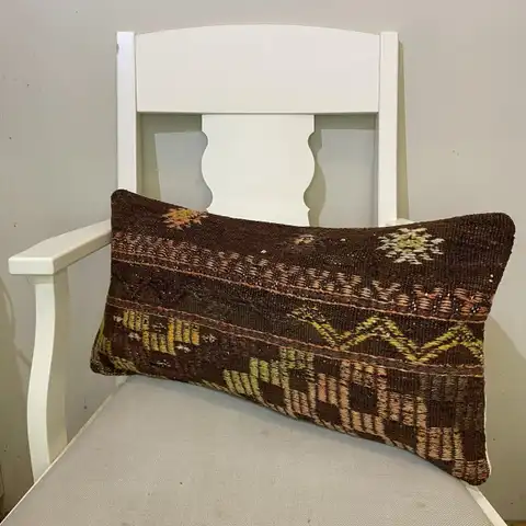 Handwoven Patchwork Pillowcase, Kilim rug, wool & cotton wool/weave, size 30 × 60 cm, from Cappadocia, SKU 584