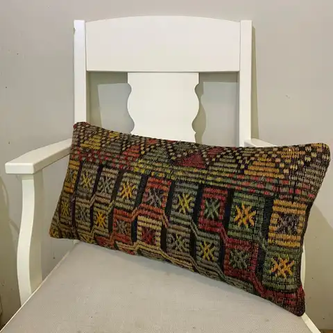 Hand-Woven Patchwork Pillowcase, Kilim rug, cotton wool/weave, size 30 × 60 cm, from Gaziantep, SKU 597