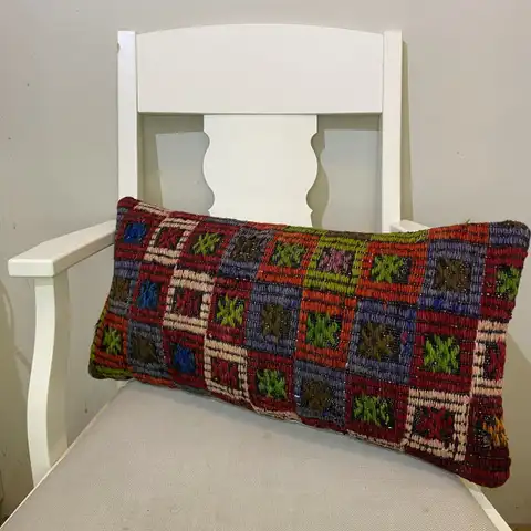 Hand-Woven Patchwork Pillowcase, Kilim rug, wool wool/weave, size 30 × 60 cm, from Sivas, SKU 613