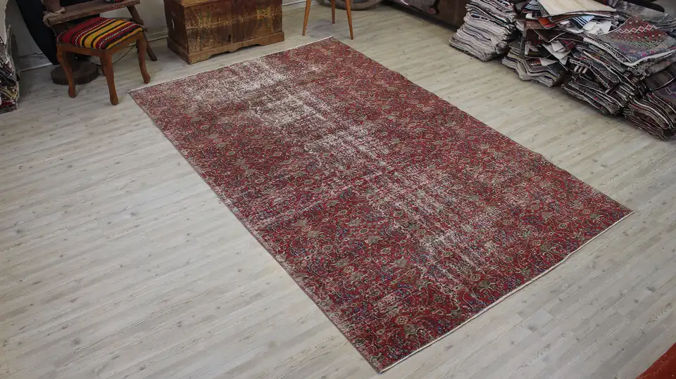 Distressed Handmade Vintage Rug, Handmade rug, cotton wool/weave, size 188 × 293 cm, from Konya, SKU 10513