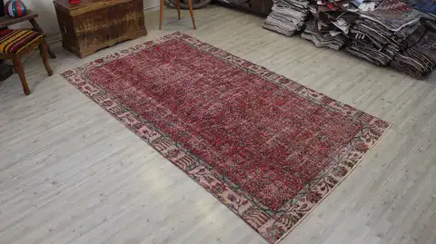 Vintage Handmade Wool Rug, Handmade rug, cotton wool/weave, size 156 × 278 cm, from Isparta, SKU 10514
