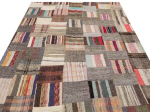 Gerçek El Dokuma Eskitme Patchwork Halı 198 x 241 cm 6151
