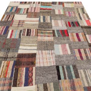 Gerçek El Dokuma Eskitme Patchwork Halı  198 x 241 cm 6151