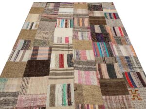 Gerçek El Dokuma Eskitme Patchwork Halı 170 x 231 cm 6179