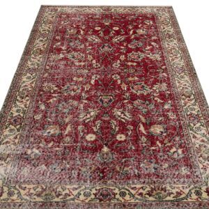 Gerçek El Yapımı  Eskitme Vintage Halı 136 x 229 cm 9077
