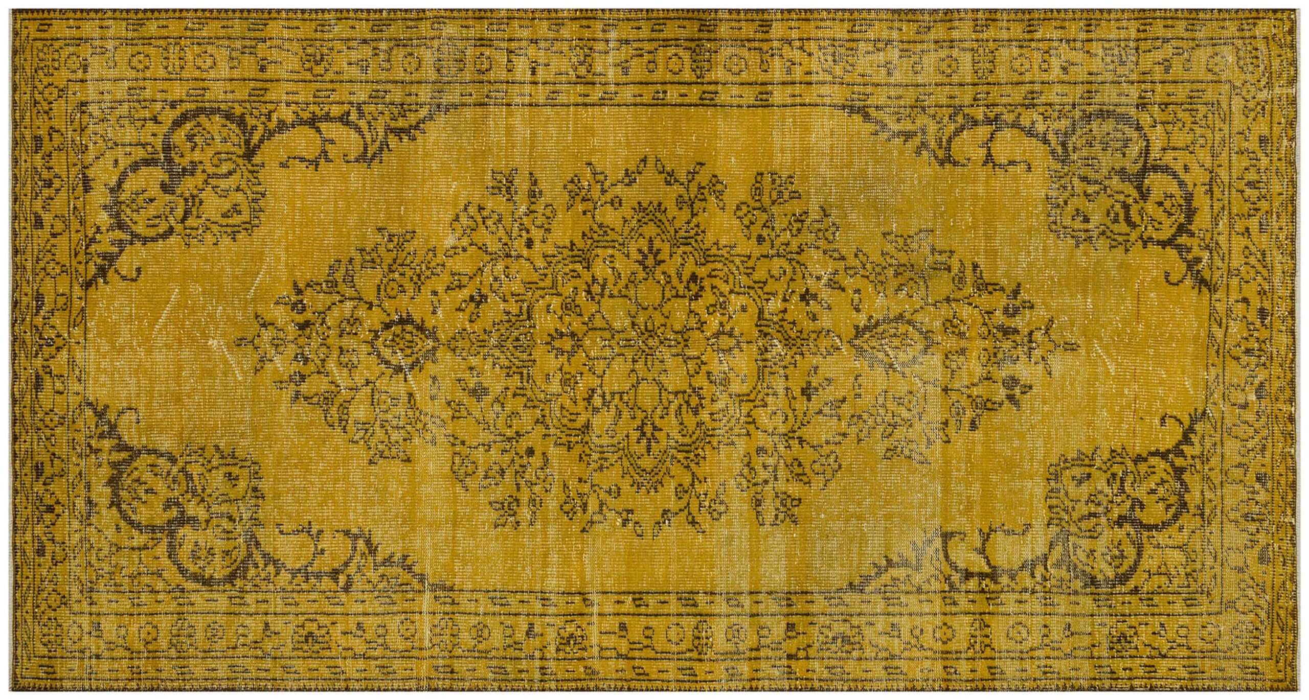 Eşsiz Anadolu Vintage Eskitme El Yapımı Sarı Halı 160 x 292 cm 9122 - Görsel 4