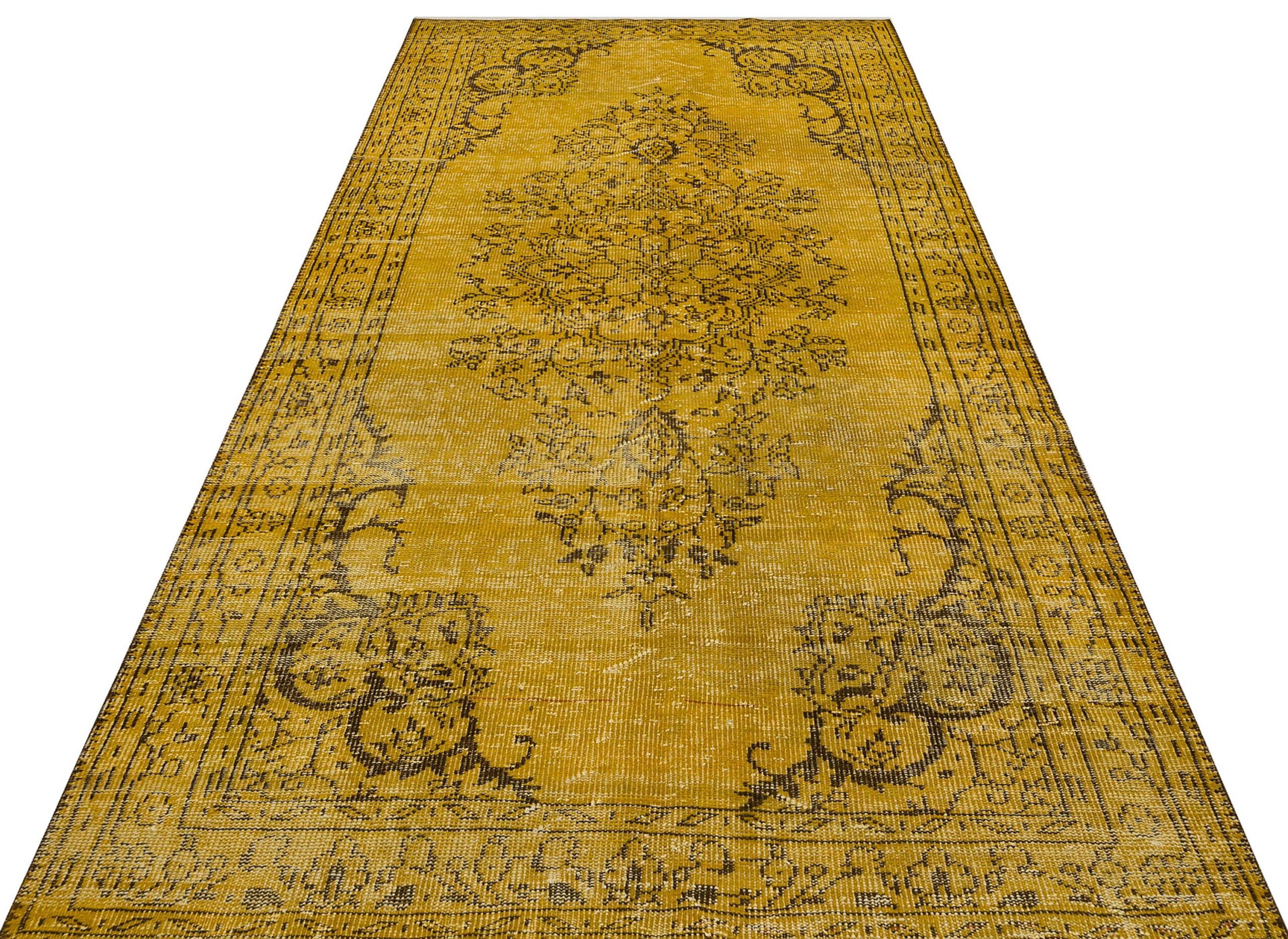 Eşsiz Anadolu Vintage Eskitme El Yapımı Sarı Halı 160 x 292 cm 9122