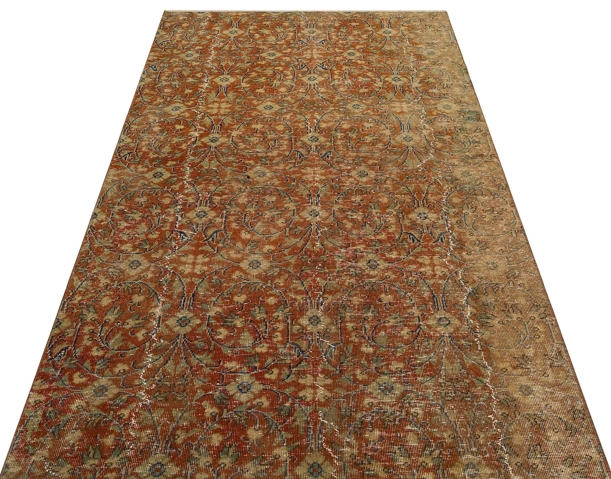 Klasik Modern Vintage Eskitme El Yapımı  Halı 132 x 239 cm 9215