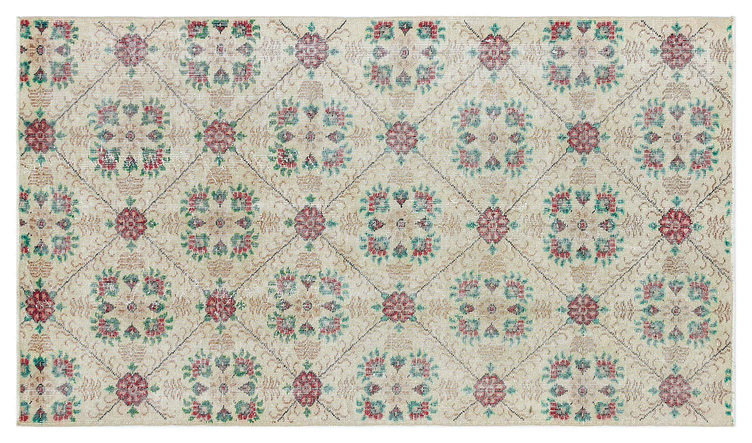 Gerçek EL Dokuma Özel Vintage Eskitme Halı  114 x 196 Model : F 1058