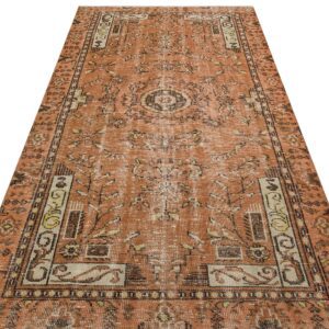 Etnik Desenli Doğal Yün Kahverengi Halı 156x268 cm 9891