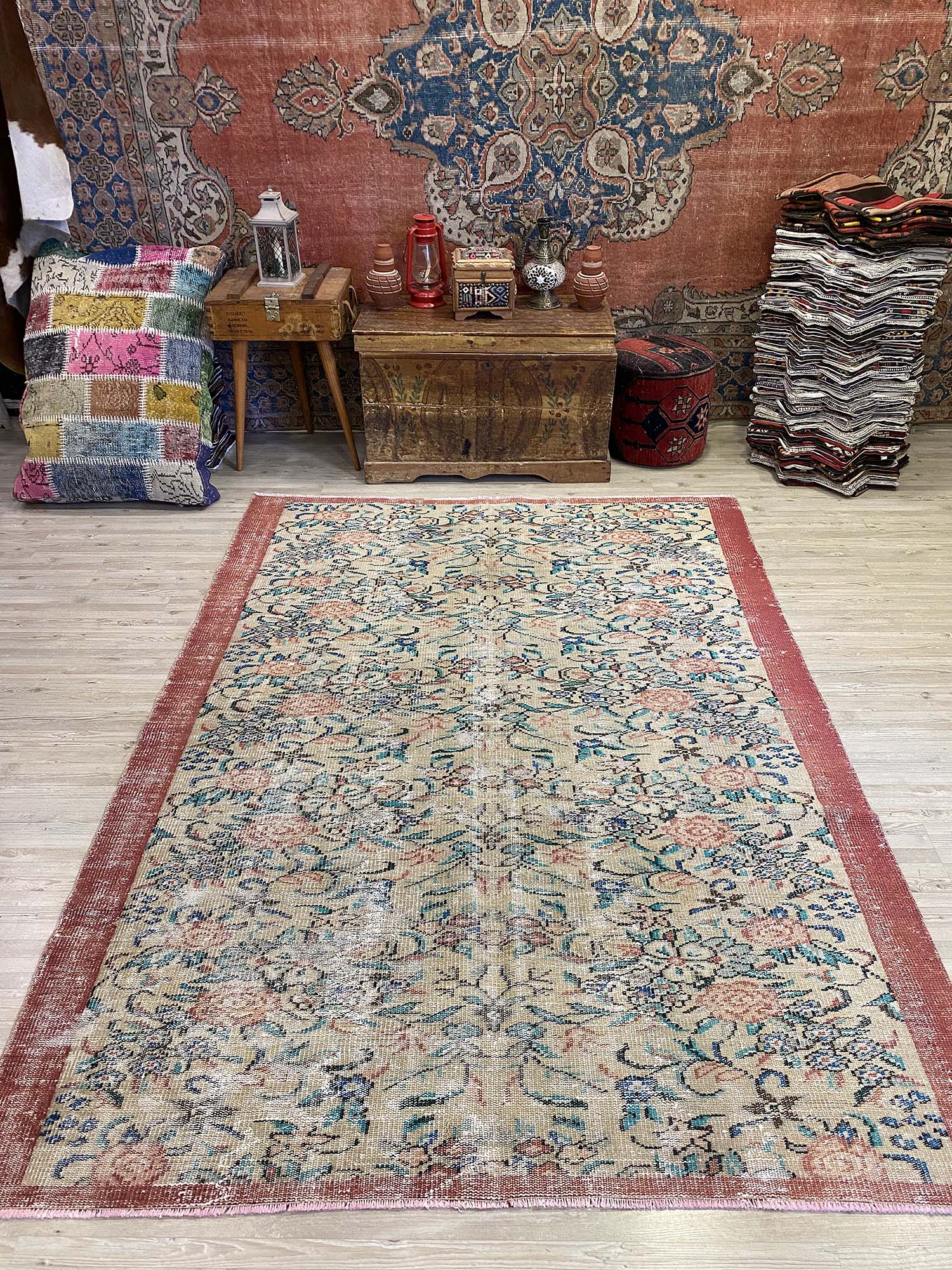 Zamansız Türk El Sanatı Eskitme Vintage Halı 170 x 240 cm 10204