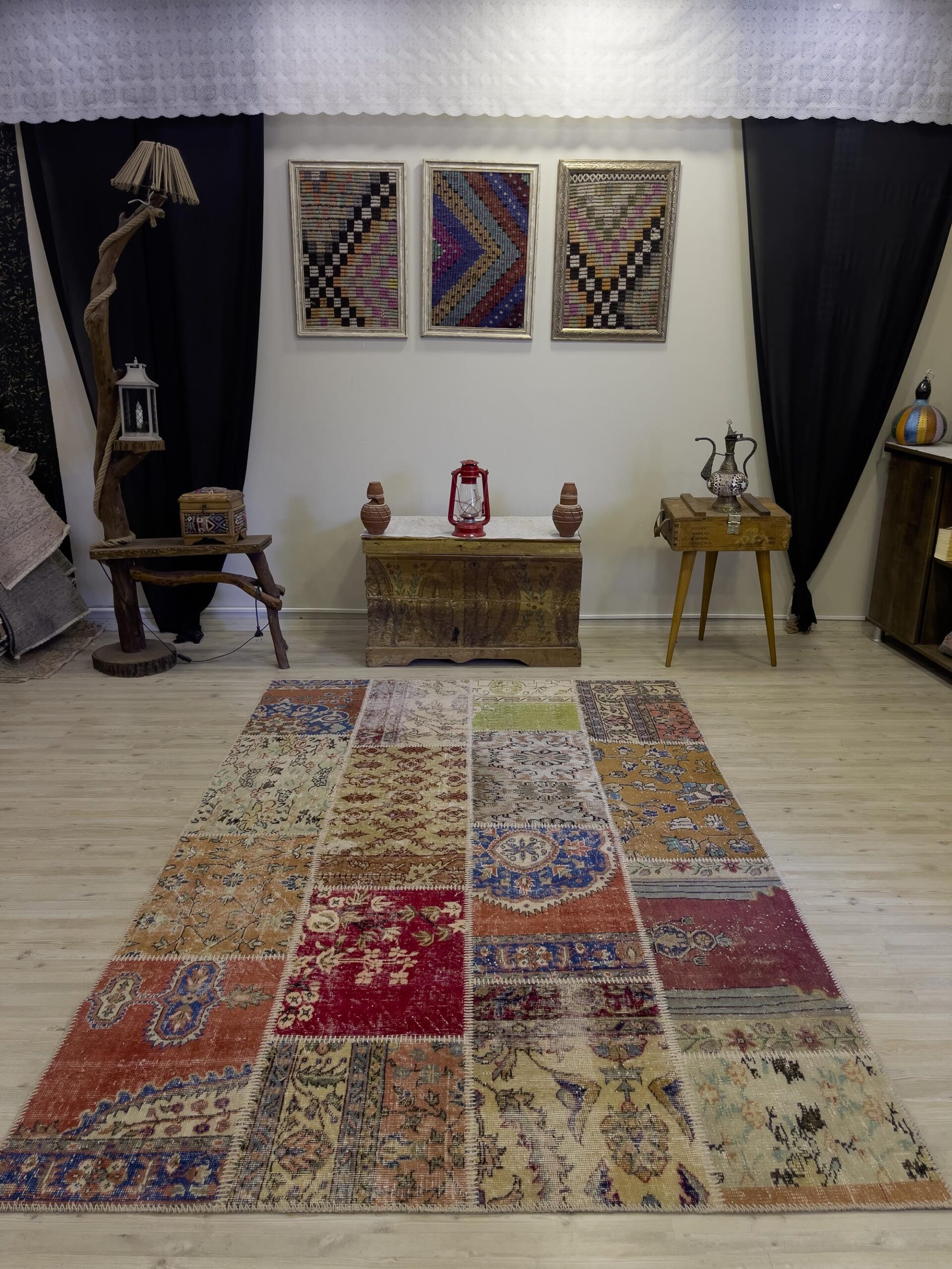 El Yapımı Patchwork Elegan Tasarım Halı 162x240 cm 4019