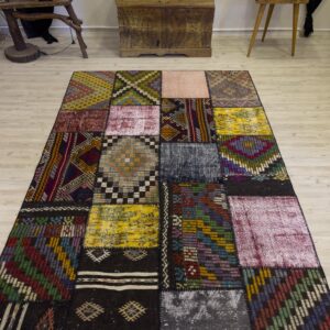 El Yapımı Patchwork Elegan Tasarım Halı 162x243 cm 4064
