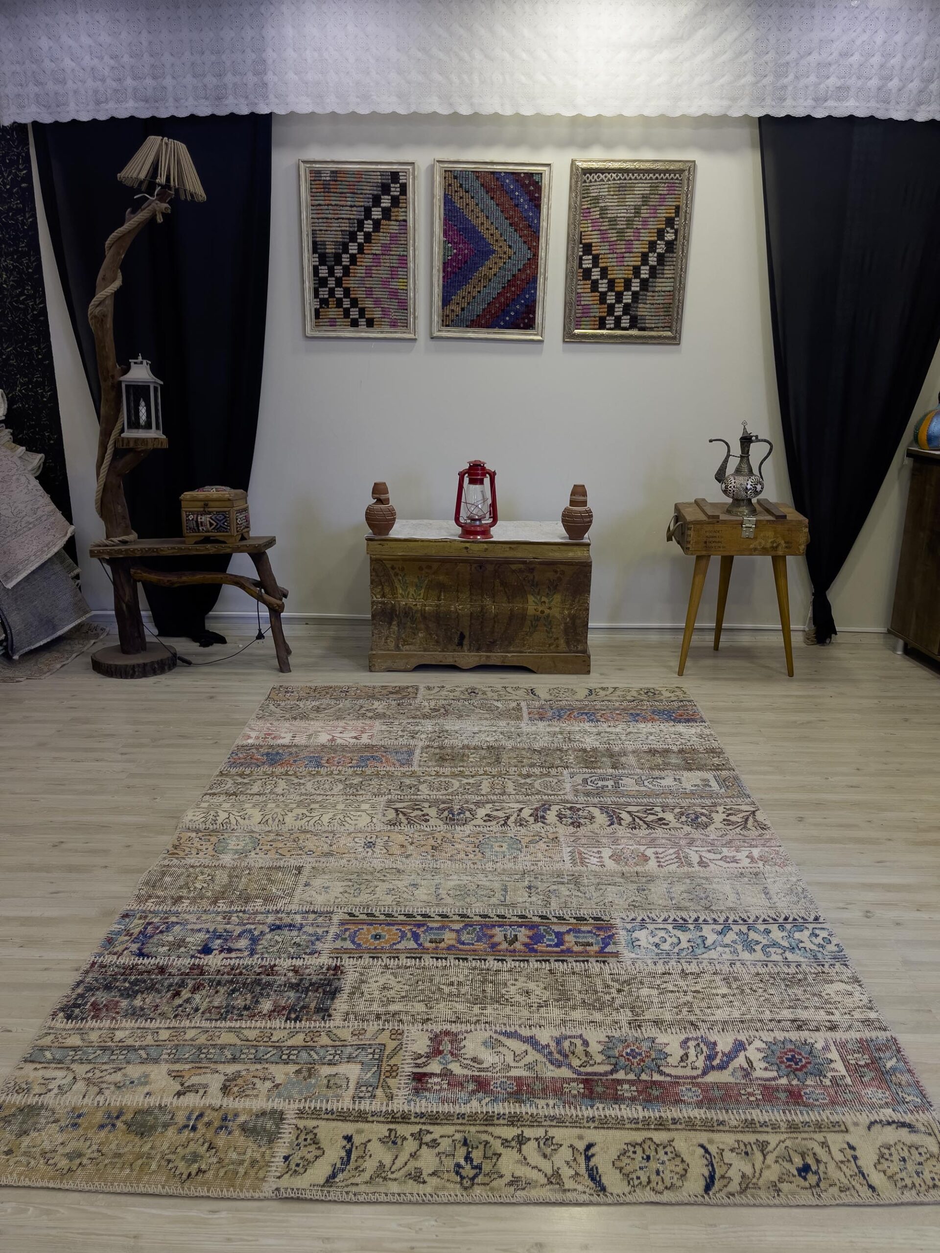 El Dokuma Eskitme Özel Patchwork Halı 161x234 cm 4066 - Görsel 7