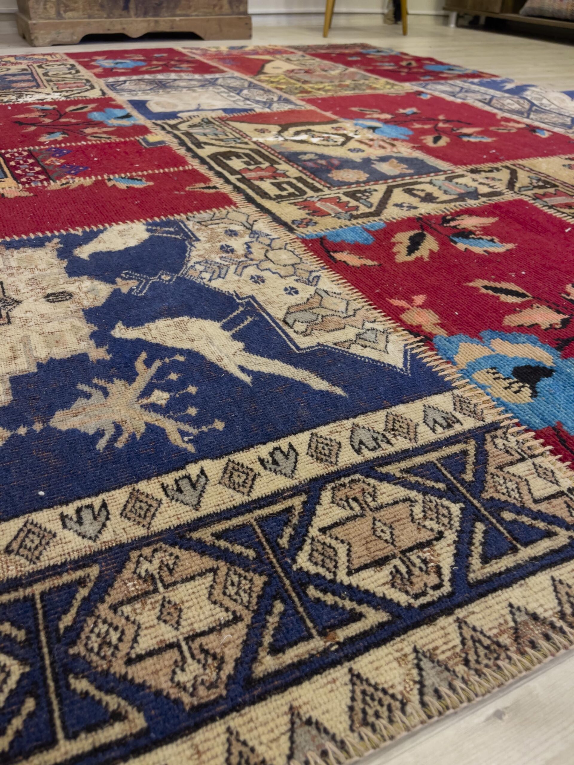 El Dokuma Eskitme Özel Patchwork Halı 162x237 cm 4067 - Görsel 5