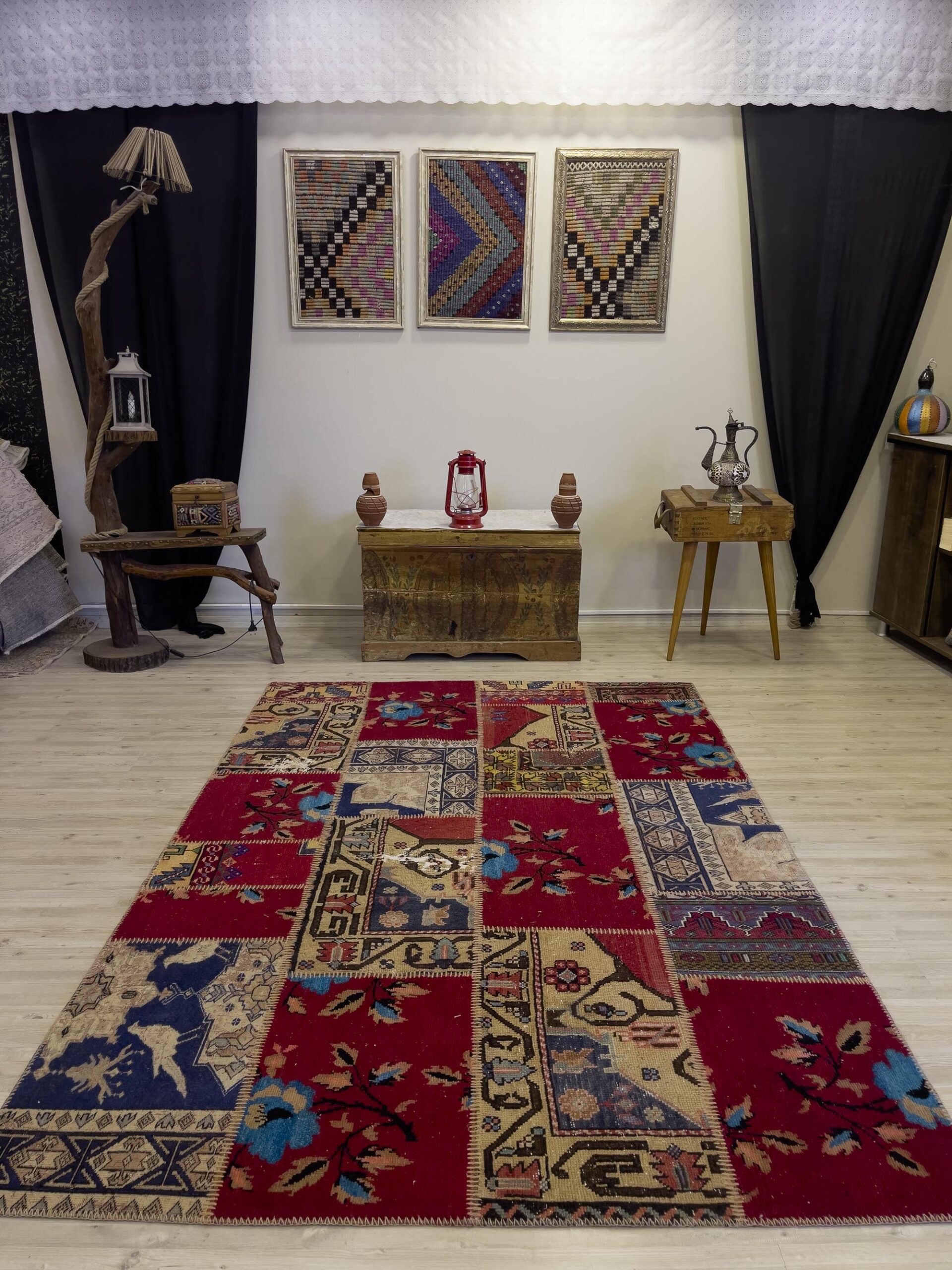 El Dokuma Eskitme Özel Patchwork Halı 162x237 cm 4067 - Görsel 9