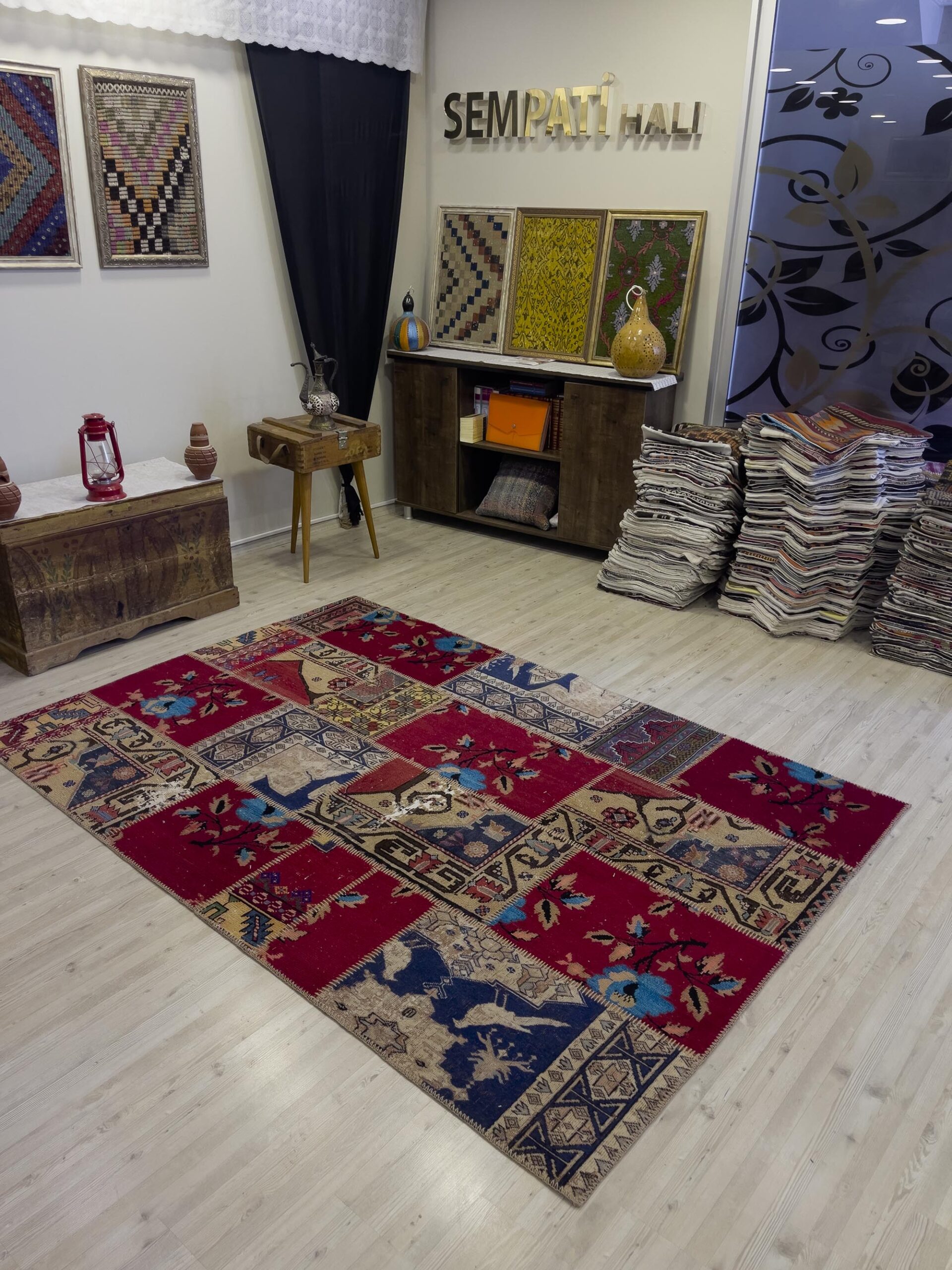 El Dokuma Eskitme Özel Patchwork Halı 162x237 cm 4067 - Görsel 7