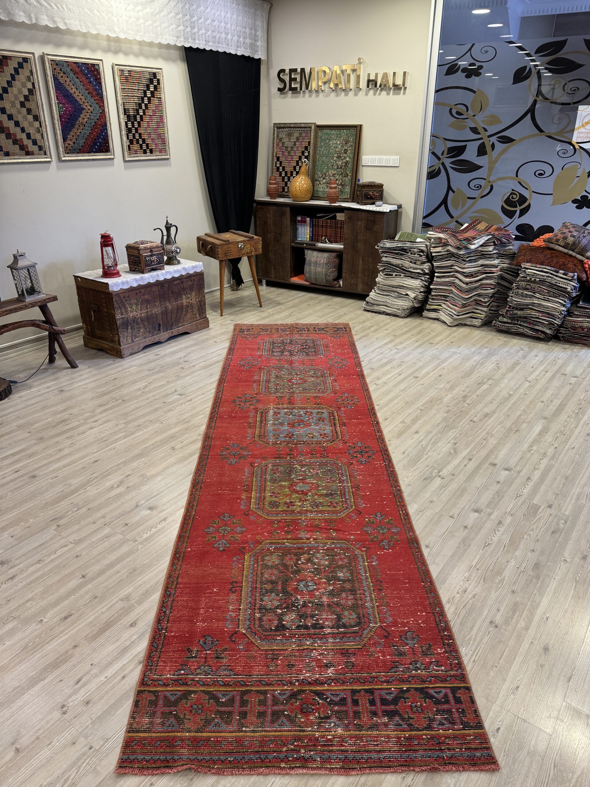 Eskitme El Dokuma Vintage Yolluk Halı 99x370 cm 10462 - Görsel 2