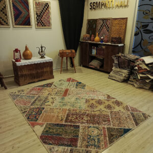 Eskitme El Dokuma Yün Patchwork Halı   160x221 cm  6385