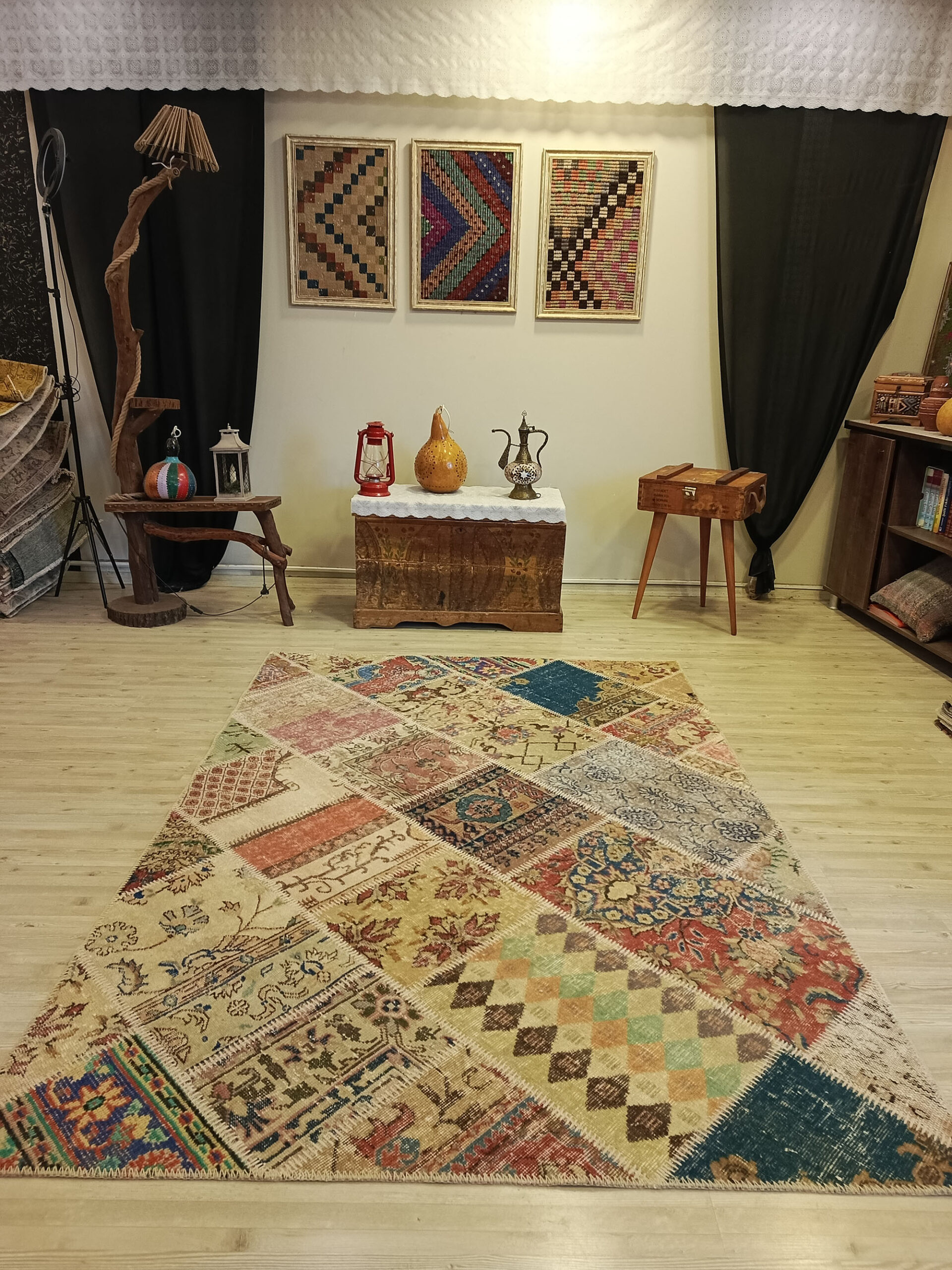 El Yapımı Eskitme Patchwork Halı   160x230 cm  6391