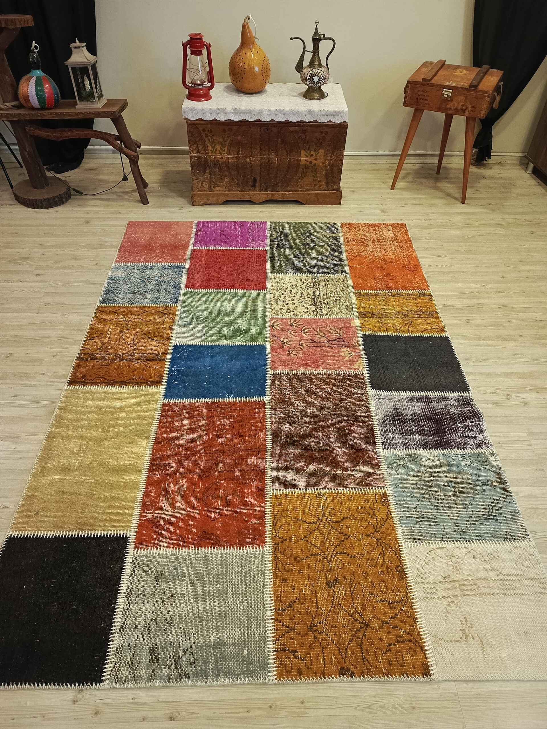 El Yapımı Anadolu Patchwork Halısı 160x235 cm 6405 - Görsel 8