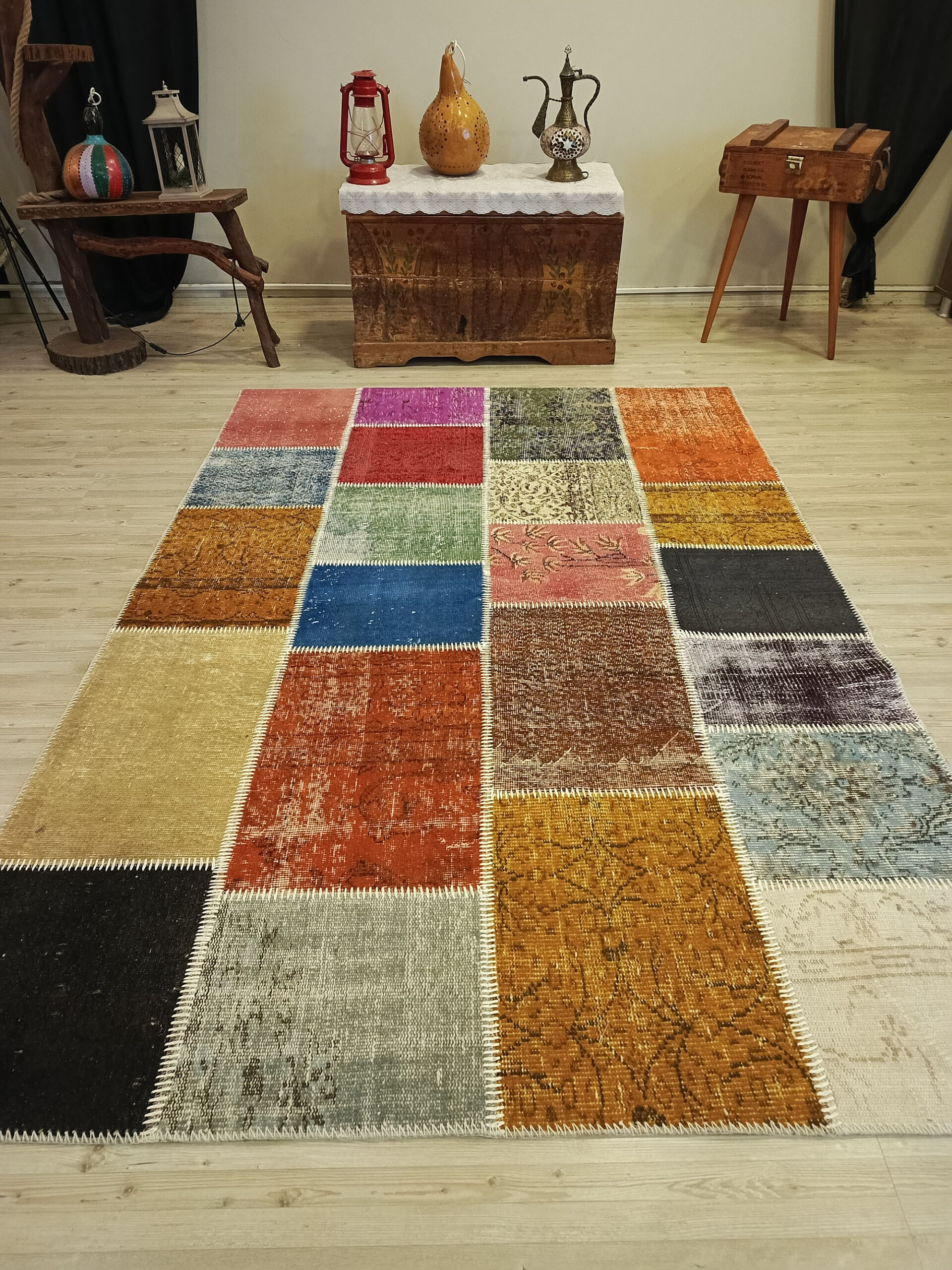 El Yapımı Anadolu Patchwork Halısı 160x235 cm 6405 - Görsel 9