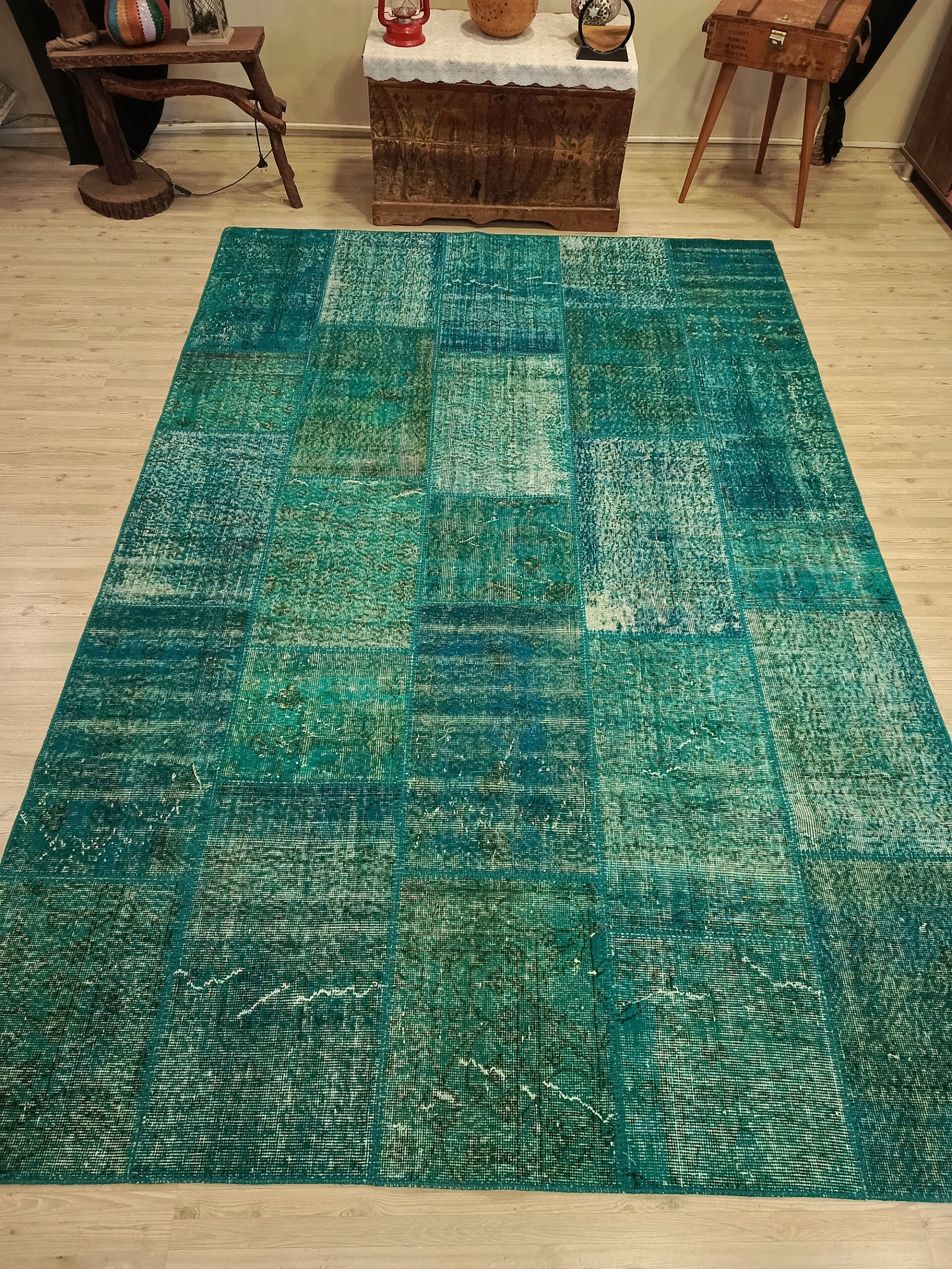 Kök Boya El Dokuma Patchwork Halısı 200x300 cm 6410 - Görsel 5