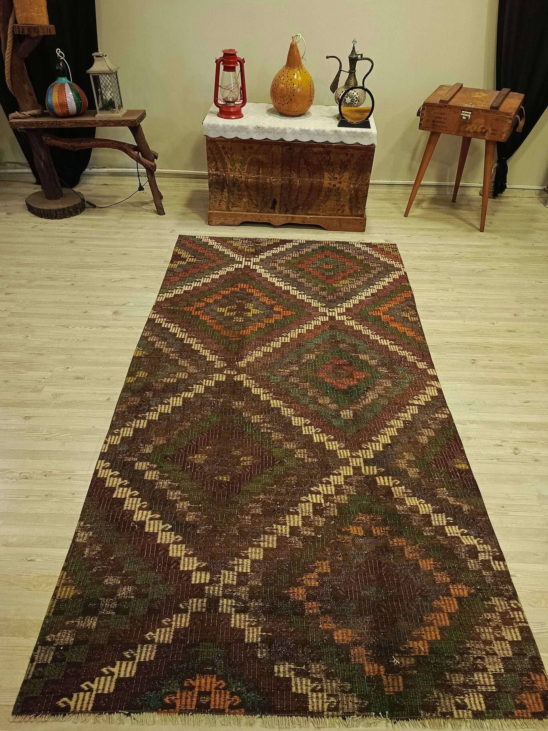 Eskitme El Dokuma Yün Patchwork Halı 120x228 cm 6419 - Görsel 7