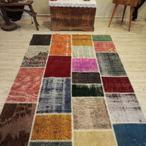 El Yapımı Eskitme Patchwork Halı   160x230 cm  6502