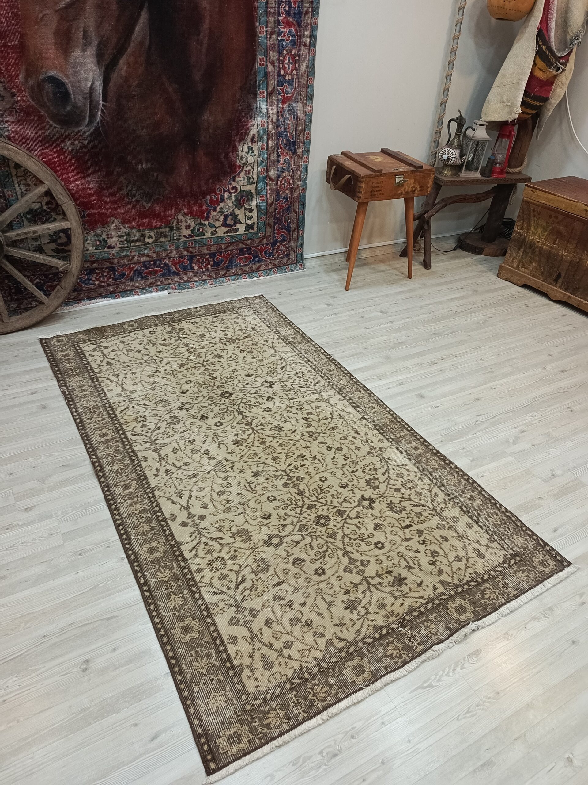 %100 Yün El Dokuma Vintage Halı 114x206 cm 10845