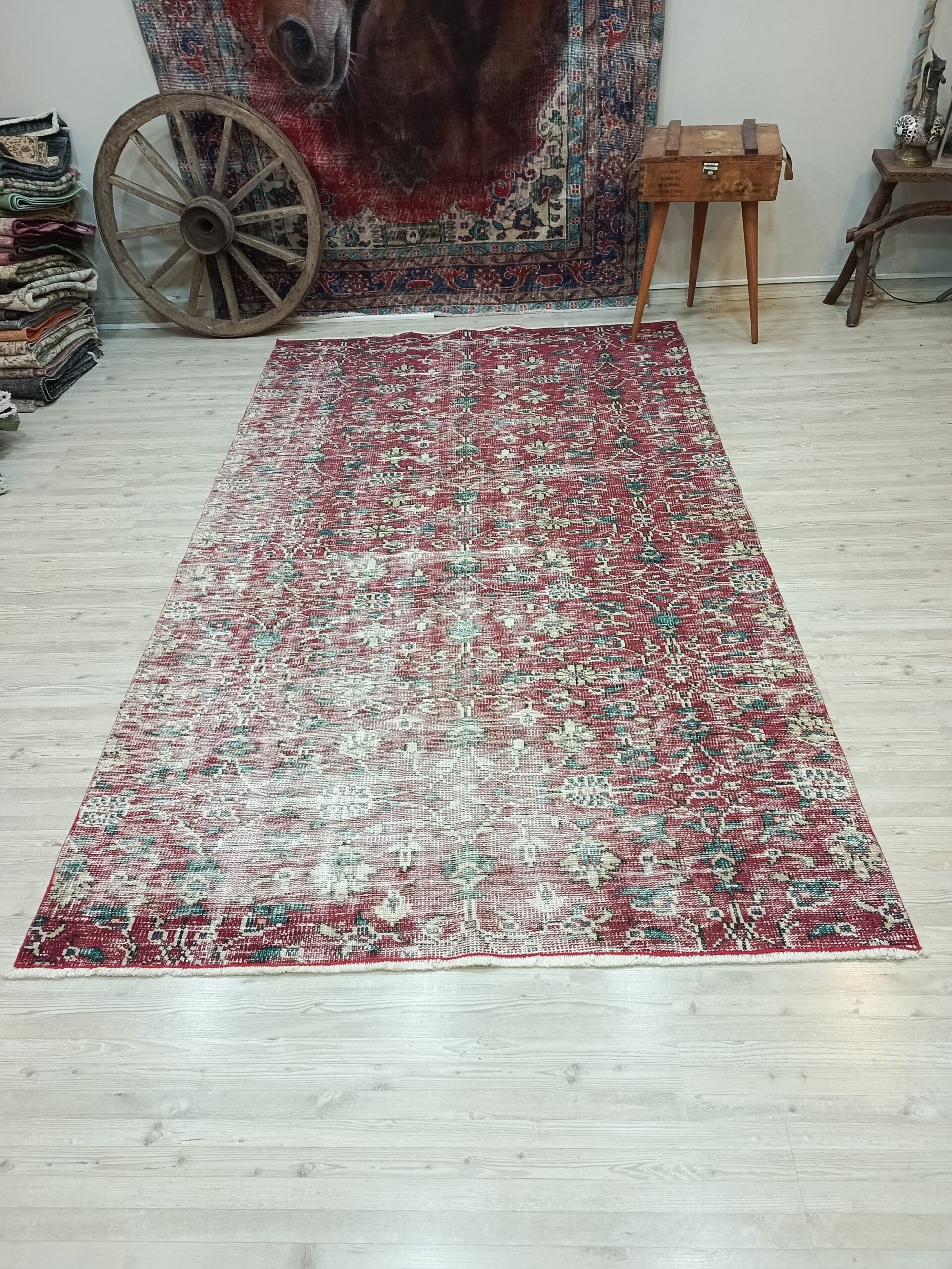 %100 Yün Vintage El Dokuma Halı 158x271 cm 10846 - Görsel 2